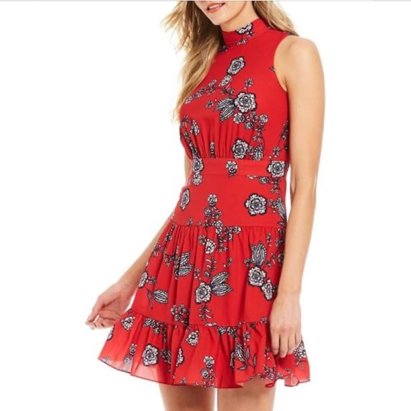 Eliza J Dresses & Skirts - Eliza J: Floral Mock Neck Crepe Fit & Flare Minidress (NWT)